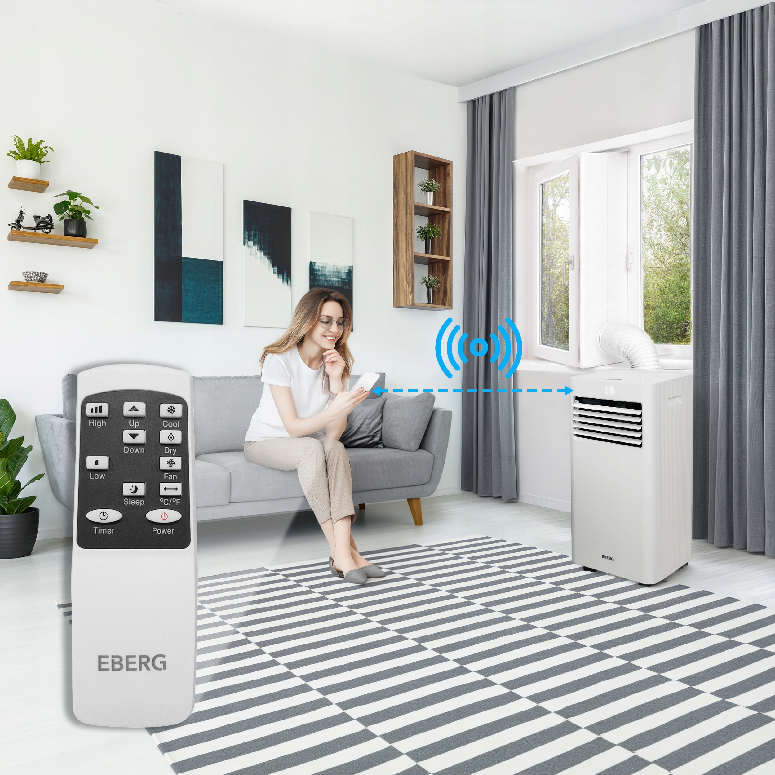 Klimatyzator przenośny osuszacz powietrza EBERG RIO 3kW 2xLED WiFi 24l/24h Funkcje chłodzenie osuszanie wentylacja