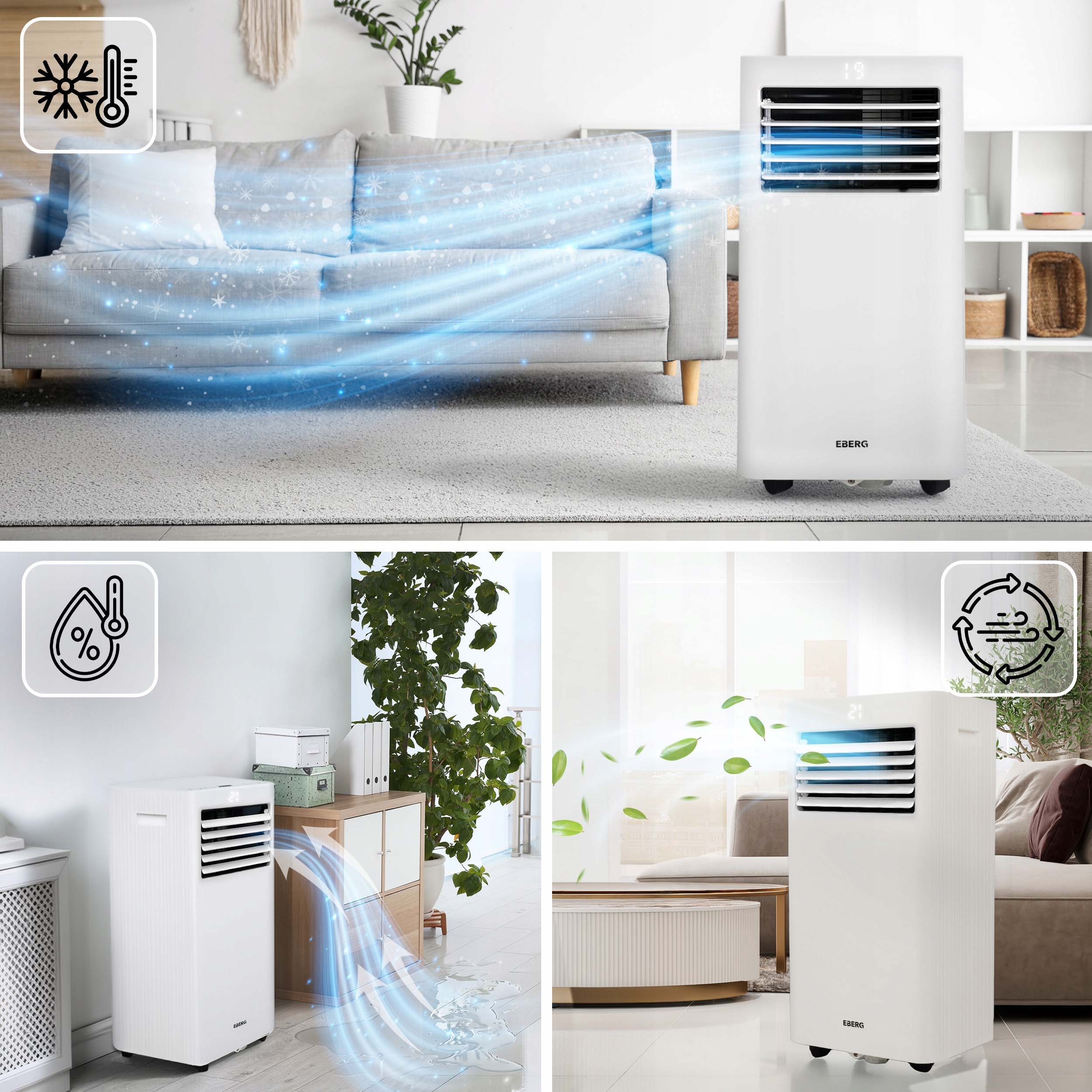 Klimatyzator przenośny osuszacz powietrza EBERG RIO 3kW 2xLED WiFi 24l/24h Rodzaj przenośny