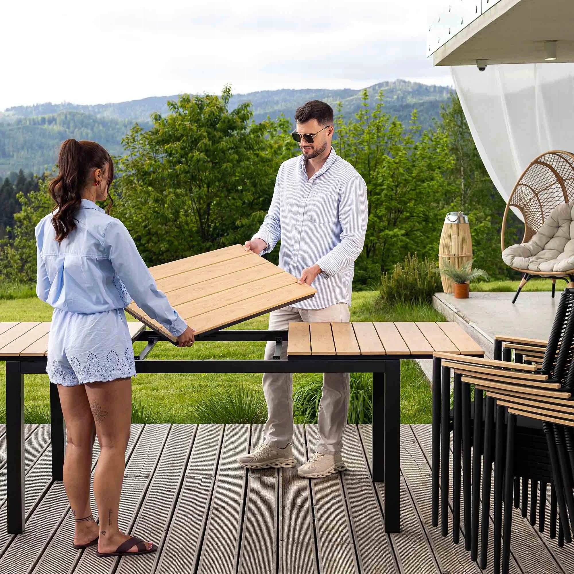 Stół Ogrodowy Duży Rozkładany 160/210x90cm Aluminiowy z Polywood 8 Osób Kod producenta DV-061GT