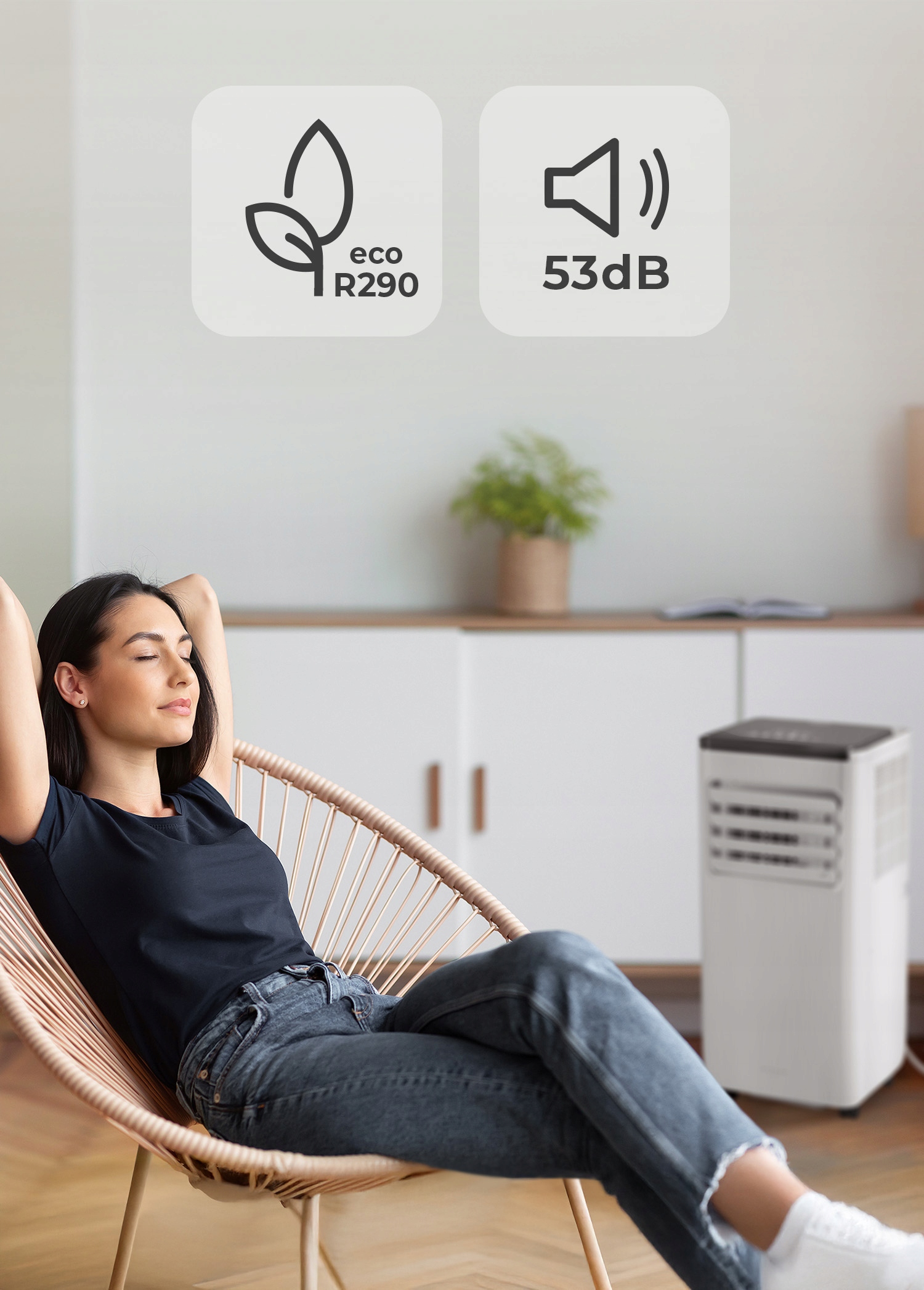 KLIMATYZATOR PRZENOŚNY MAŁY CICHY 2,6kW moWiFi OSUSZACZ 24l/24H MOZANO Zakres klas efektywności energetycznej A - G