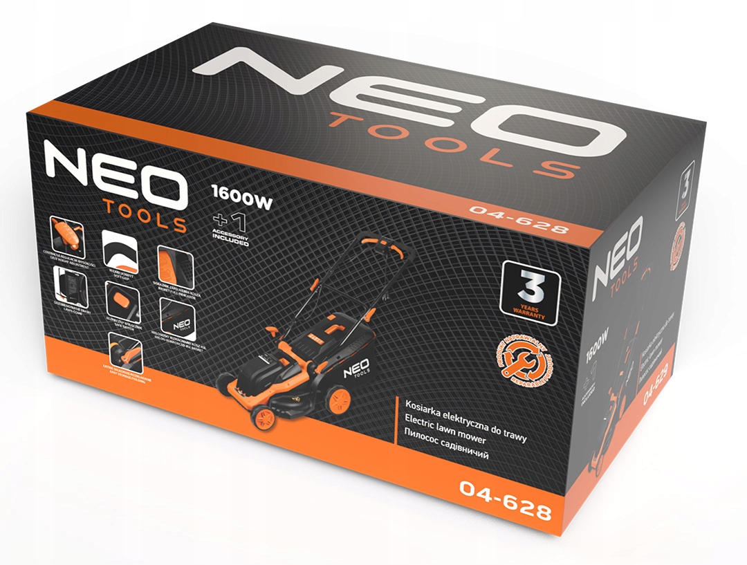 Kosiarka elektryczna 1600 W 38 cm 04-628 NEO TOOLS Waga produktu z opakowaniem jednostkowym 14.9 kg