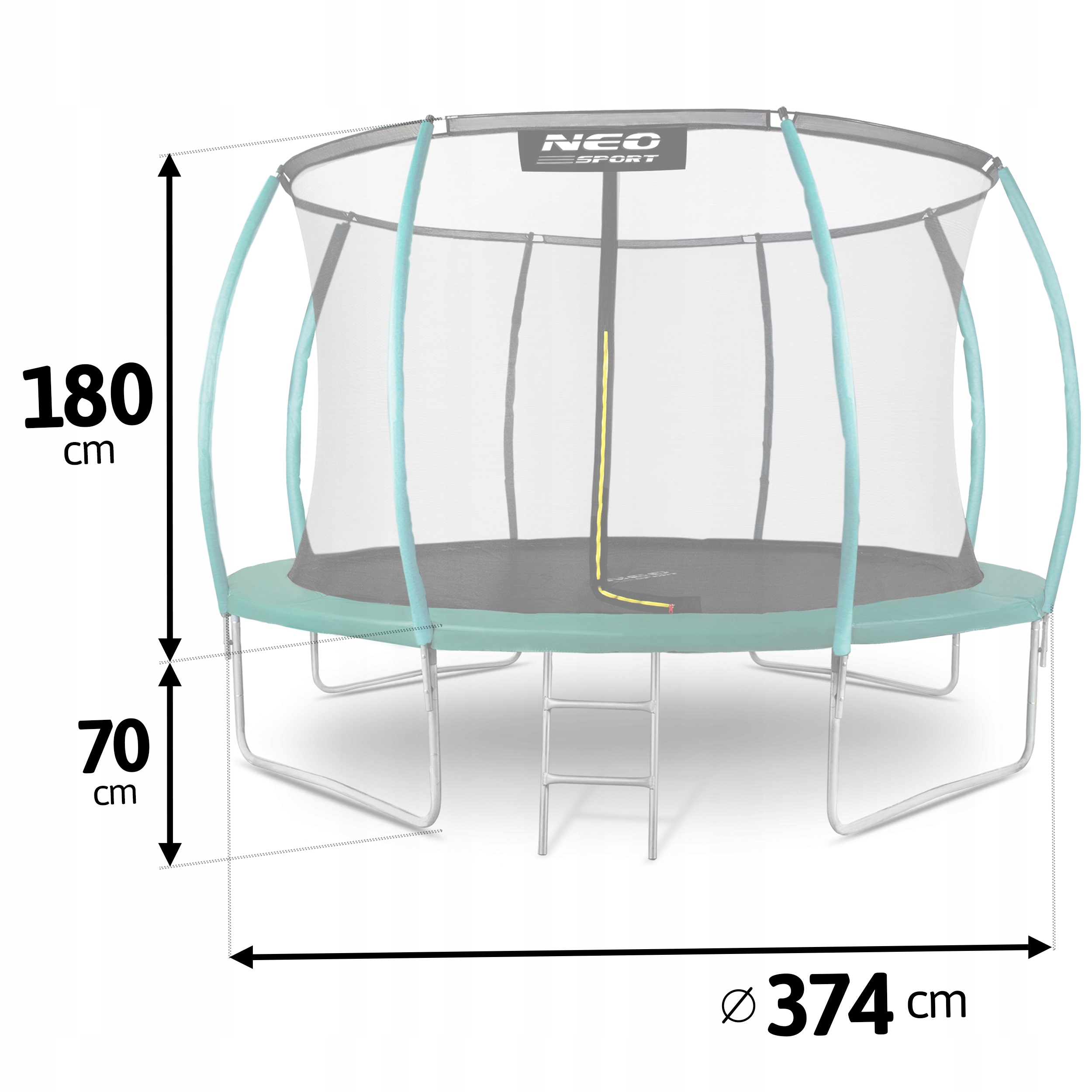 TRAMPOLINA OGRODOWA DLA DZIECI DRABINKA 374cm 12ft Wiek dziecka 3 lata +