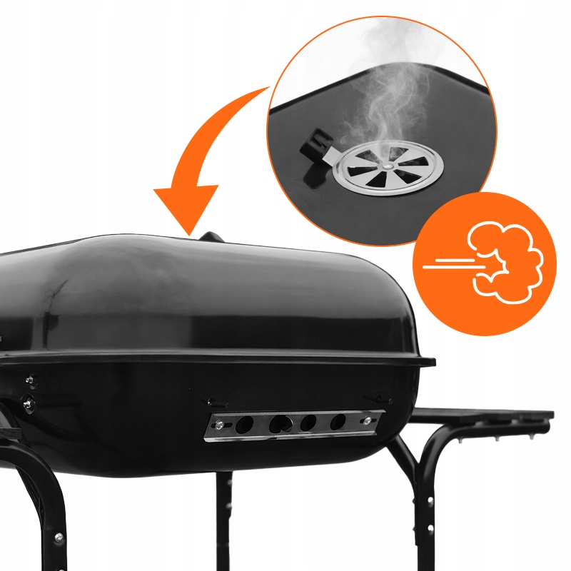GRILL WĘGLOWY ZAMYKANY OGRODOWY DUŻY Z POKRYWĄ PÓŁKAMI REGULOWANY RUSZT Głębokość grilla 57 cm