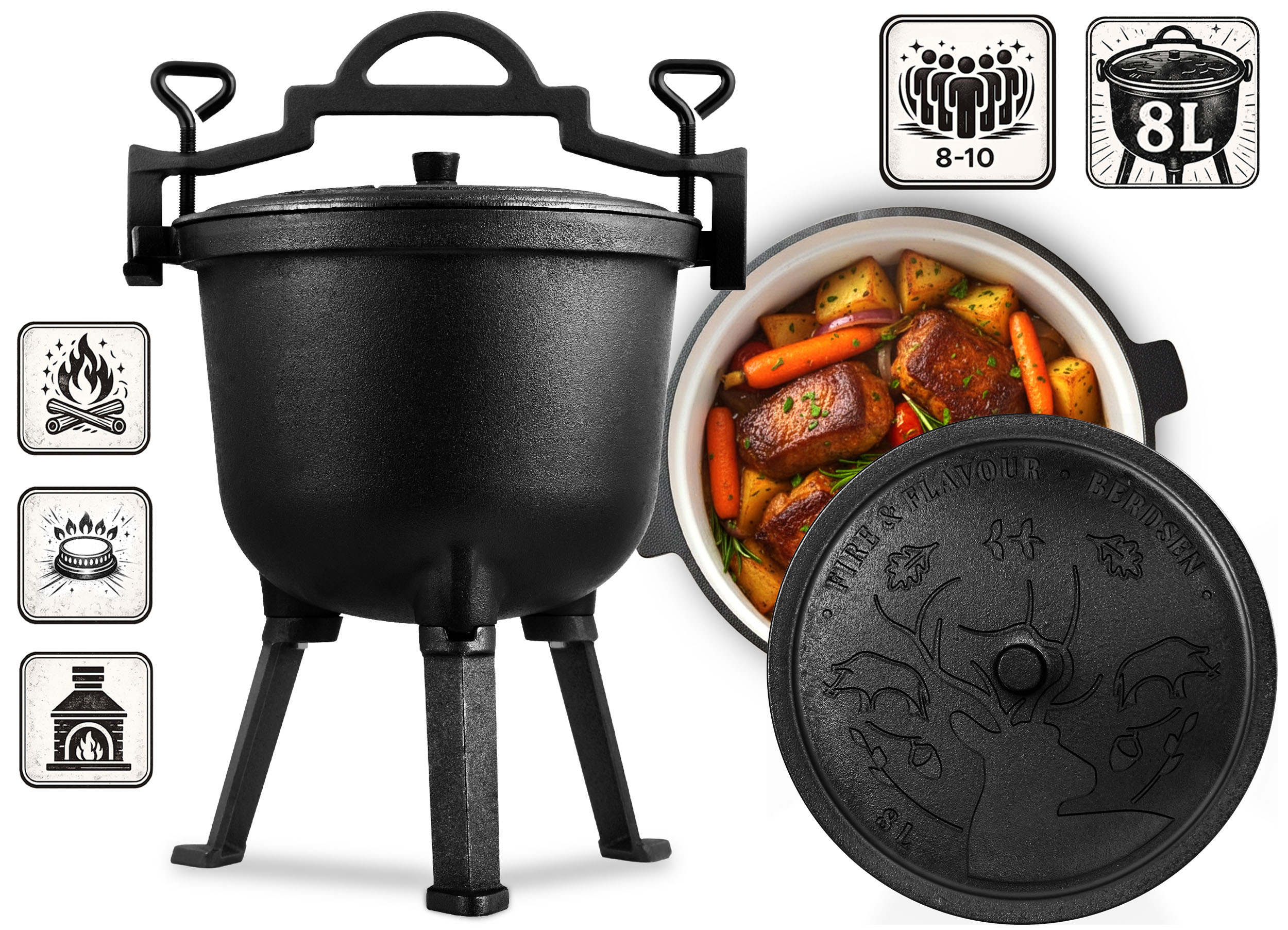 GARNEK EMALIOWANY KOCIOŁEK ŻELIWNY EMALIOWANY 8l na ognisko grill +PRZEPISY Rodzaj stojący