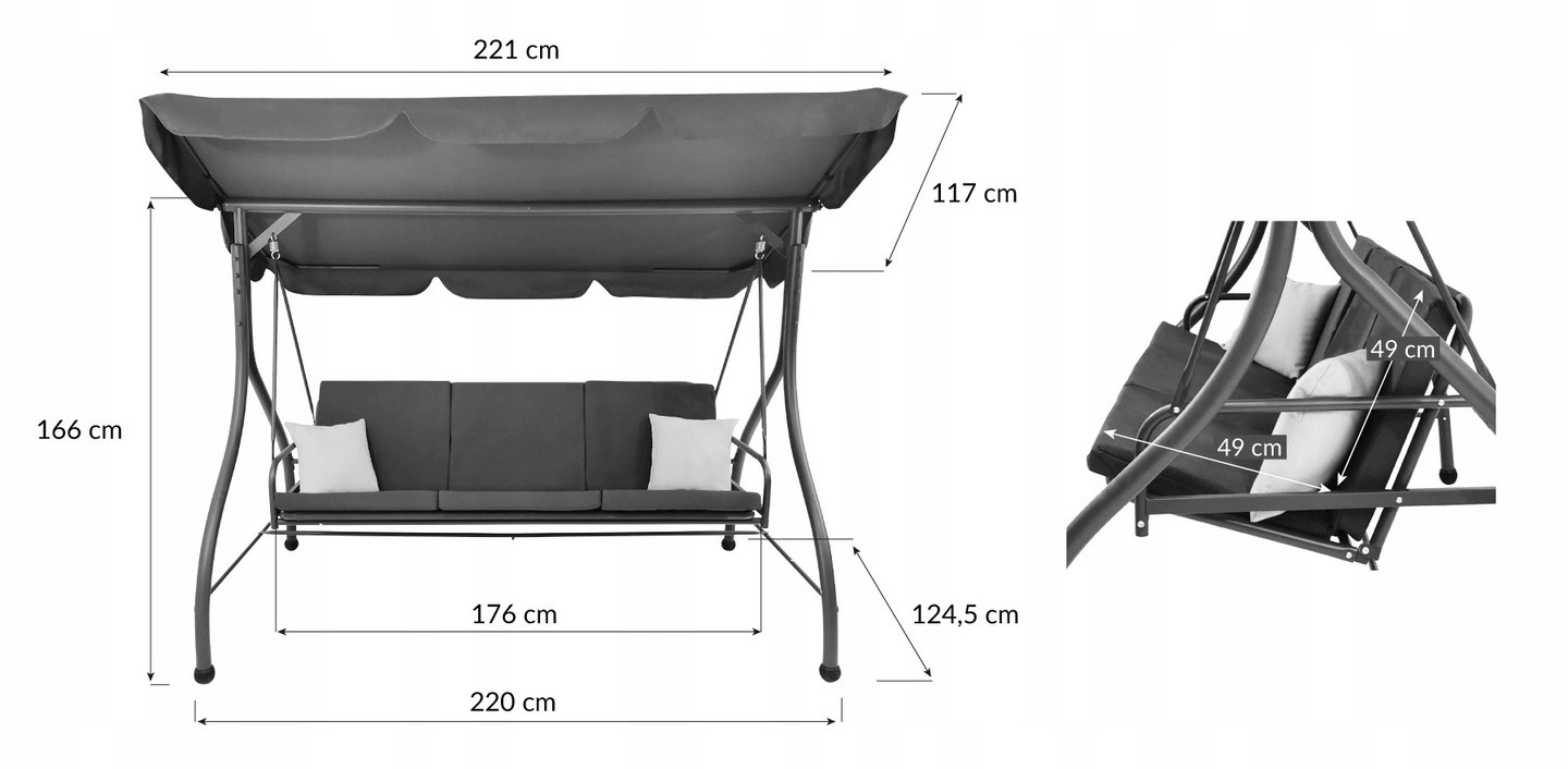 ROZKŁADANA HUŚTAWKA XXL LEŻANKA OGRODOWA BUJANA DASZEK CASABLANCA BEŻOWA Szerokość siedziska 49 cm