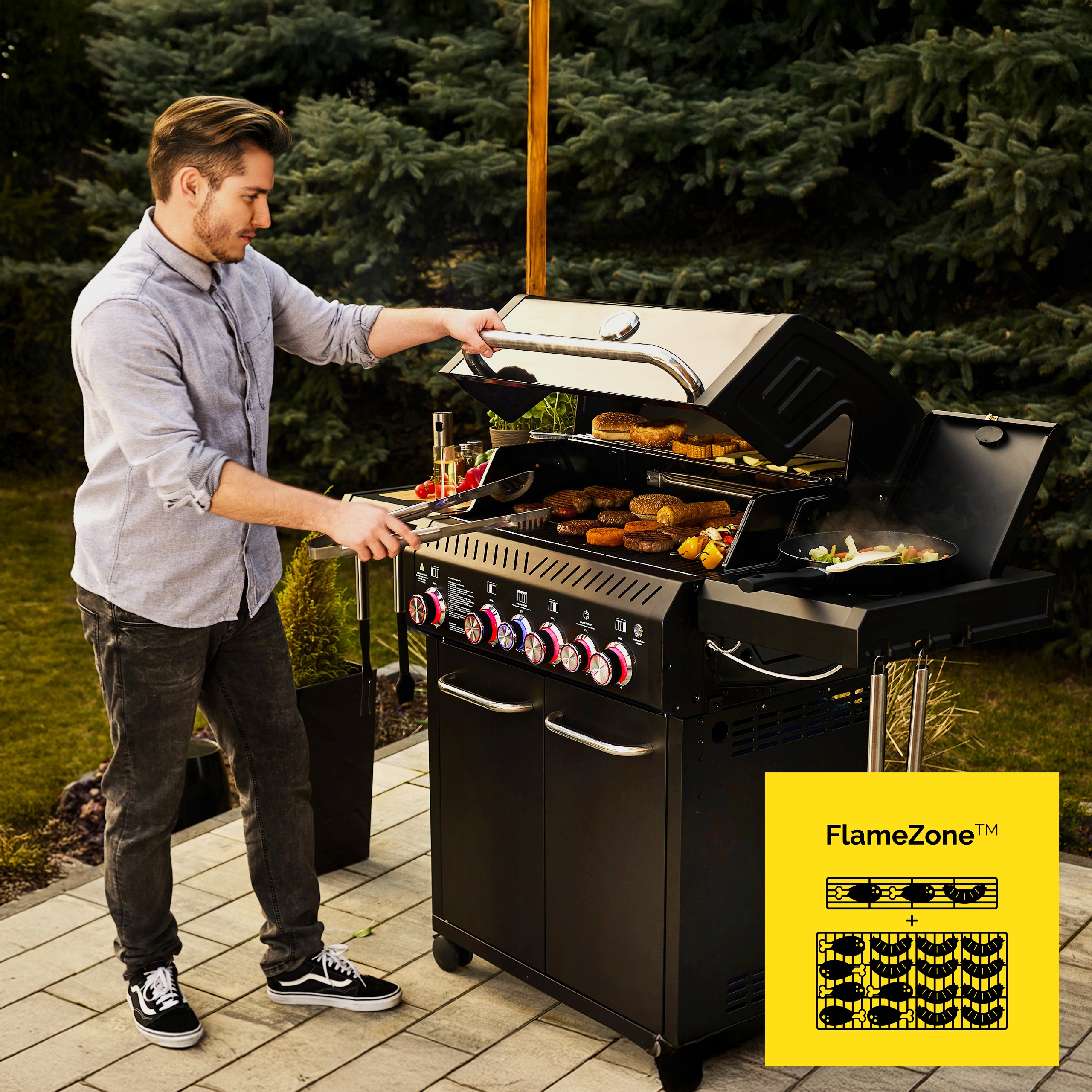 Grill gazowy Ogrodowy ŻELIWNY nierdzewny 4+2 Yoer 21,15 kW +szafka na butlę Moc 21.15 kW