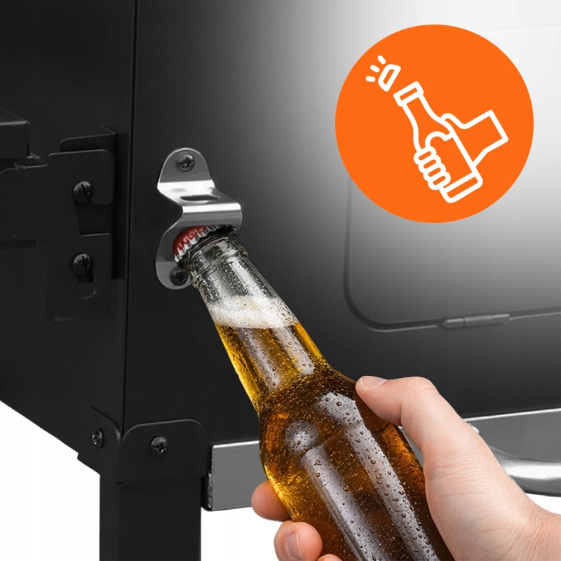 GRILL ZAMYKANY WĘGLOWY OGRODOWY DUŻY POKRYWA PÓŁKI BLAT OTWIERACZ POPIELNIK Głębokość grilla 54 cm