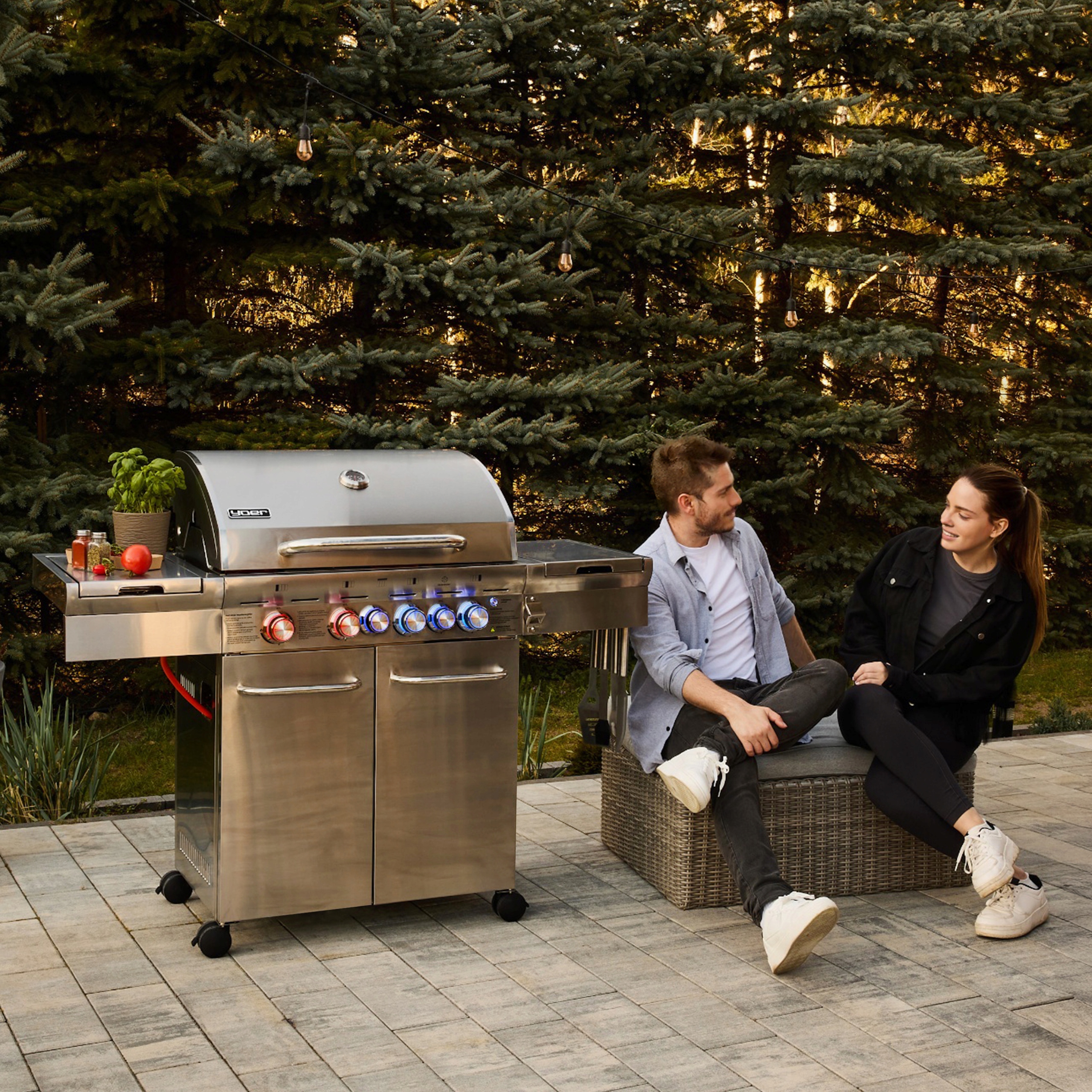 Grill gazowy Ogrodowy ŻELIWNY nierdzewny 4+2 Yoer 21,15 kW +szafka na butlę Waga produktu z opakowaniem jednostkowym 50 kg