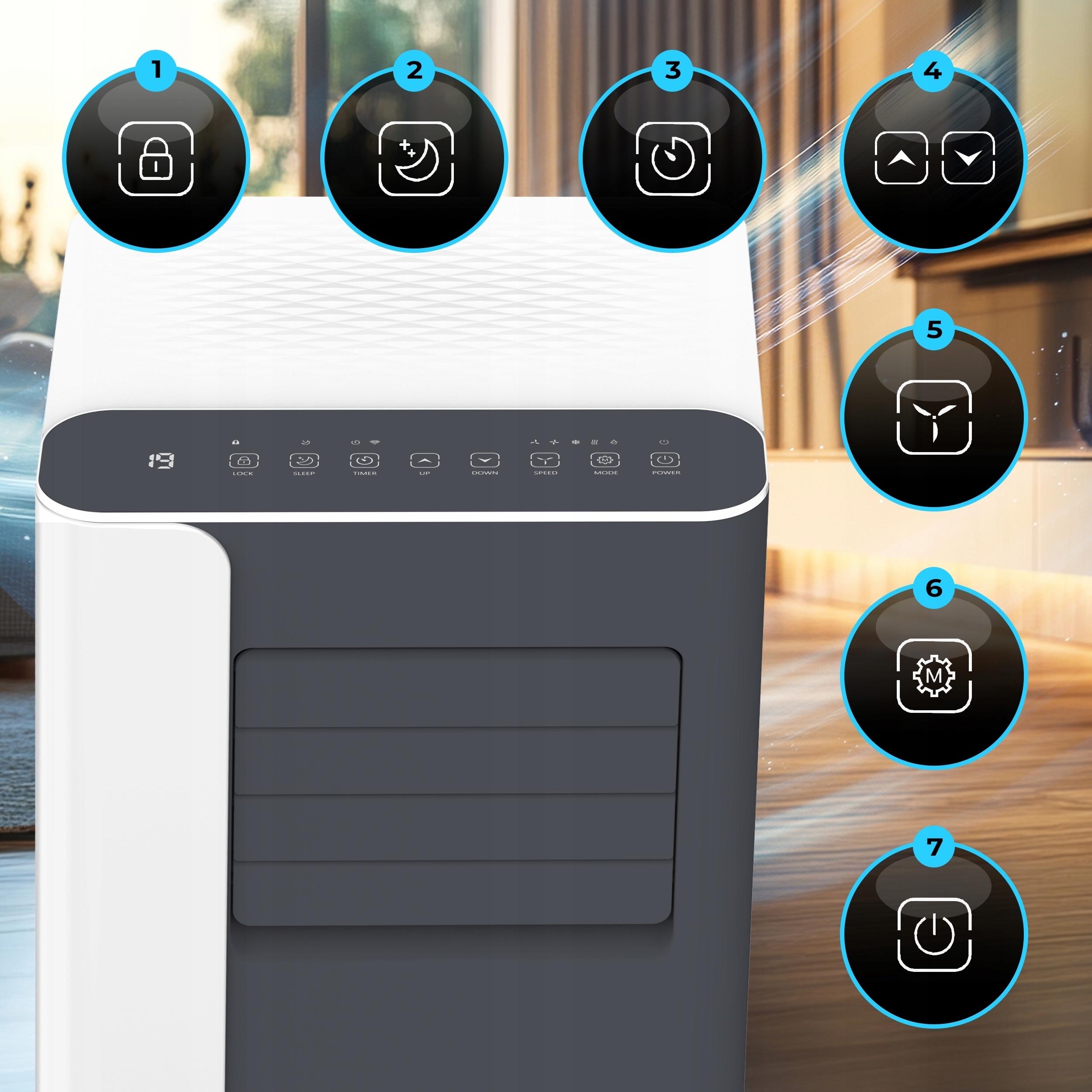 Klimatyzator przenośny MINI 2,6 kW mały cichy WiFi 26 m2 osuszacz uszczelka Moc chłodzenia 2600 W
