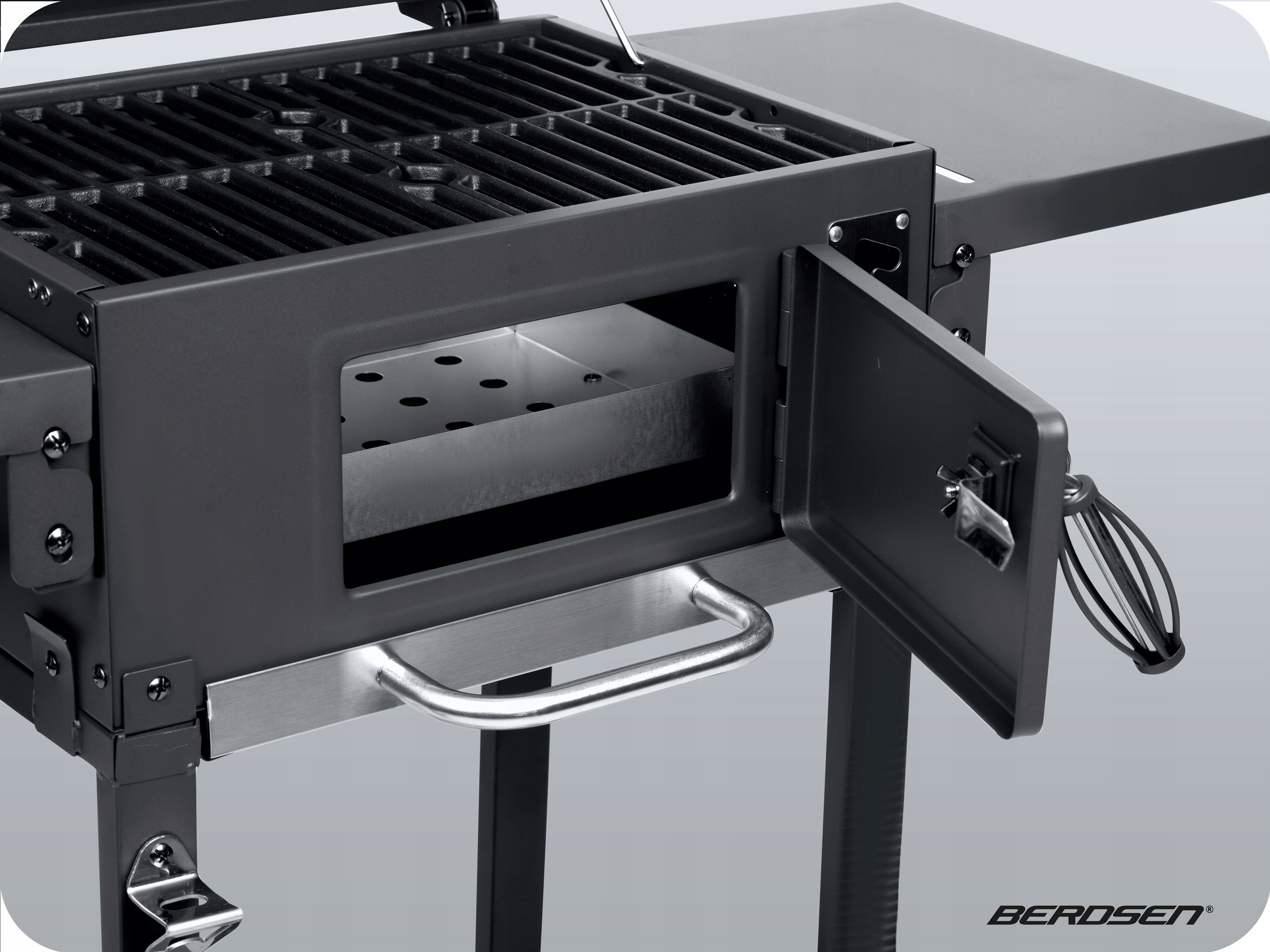 GRILL WĘGLOWY OGRODOWY KOMIN ŻELIWNY RUSZT Z POKRYWĄ POPIELNIK + TERMOMETR Wysokość grilla 100 cm