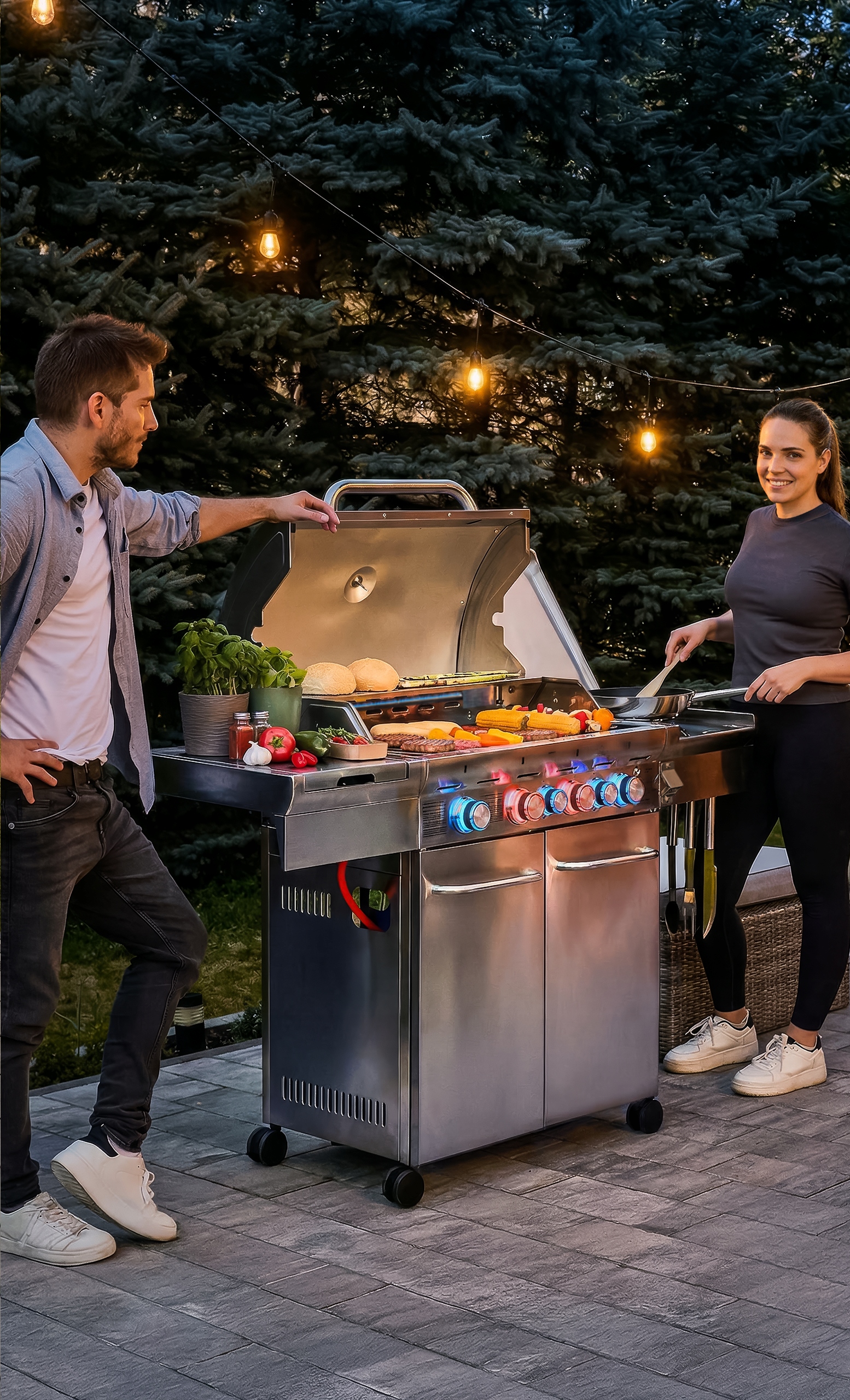 Grill gazowy Ogrodowy ŻELIWNY nierdzewny 4+2 Yoer 21,15 kW +szafka na butlę Kod producenta GG01S