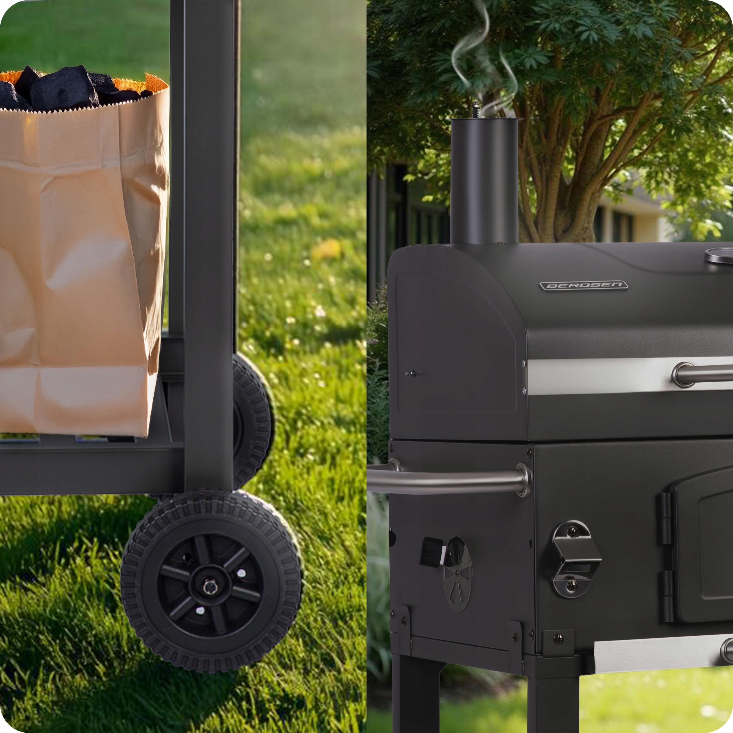 GRILL WĘGLOWY OGRODOWY KOMIN ŻELIWNY RUSZT 57 x 43cm + TERMOMETR DUŻY Waga 25.35 kg
