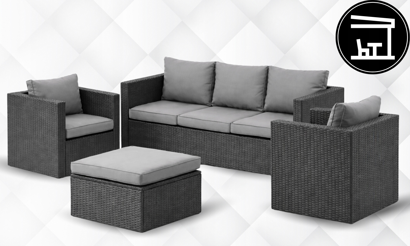 DUŻY Zestaw Mebli OGRODOWYCH Acero 2xFotel Sofa Stolik/Pufa TECHNORATTAN Kod producenta Zestaw Mebli Acero TECHNORATTAN 3+1+1