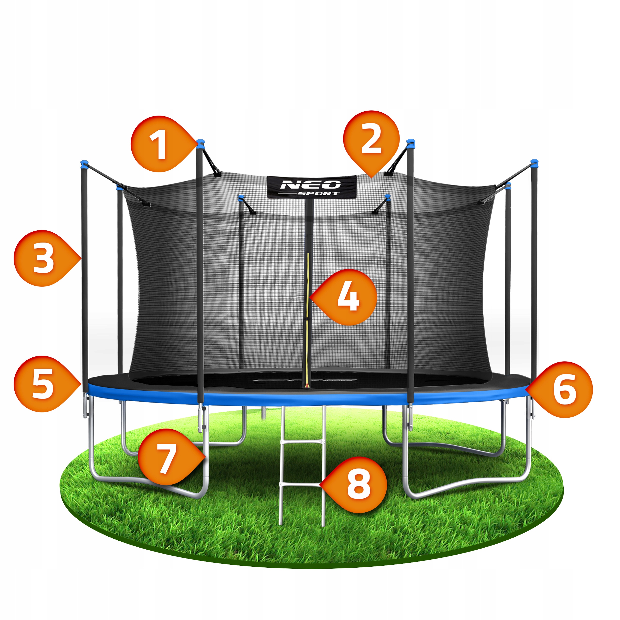 Trampolina ogrodowa dla dzieci 374cm 12ft + DRABINKA SIATKA WEWNĘTRZNA Kod producenta NS-12W181