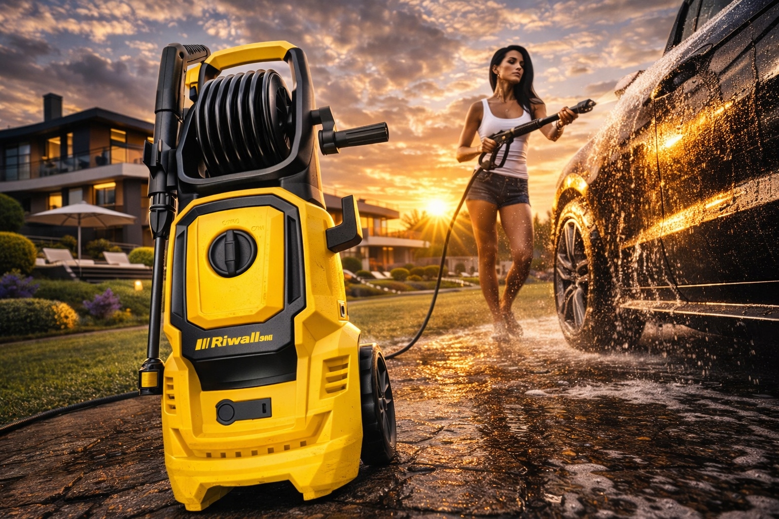 Elektryczna myjka ciśnieniowa 150 bar z akcesoriami Riwall PRO REPW 155 SET Stan opakowania oryginalne