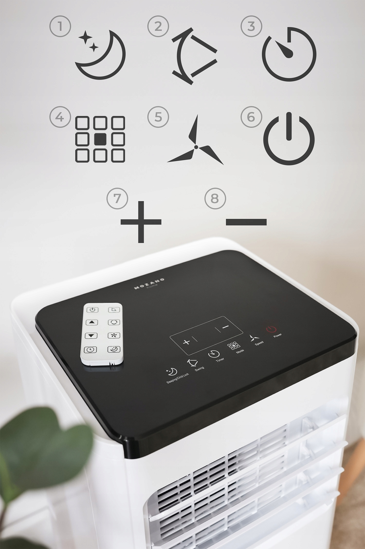 KLIMATYZATOR PRZENOŚNY MAŁY CICHY 2,6kW moWiFi OSUSZACZ 24l/24H MOZANO Zalecana maksymalna wielkość pomieszczenia 28 m²