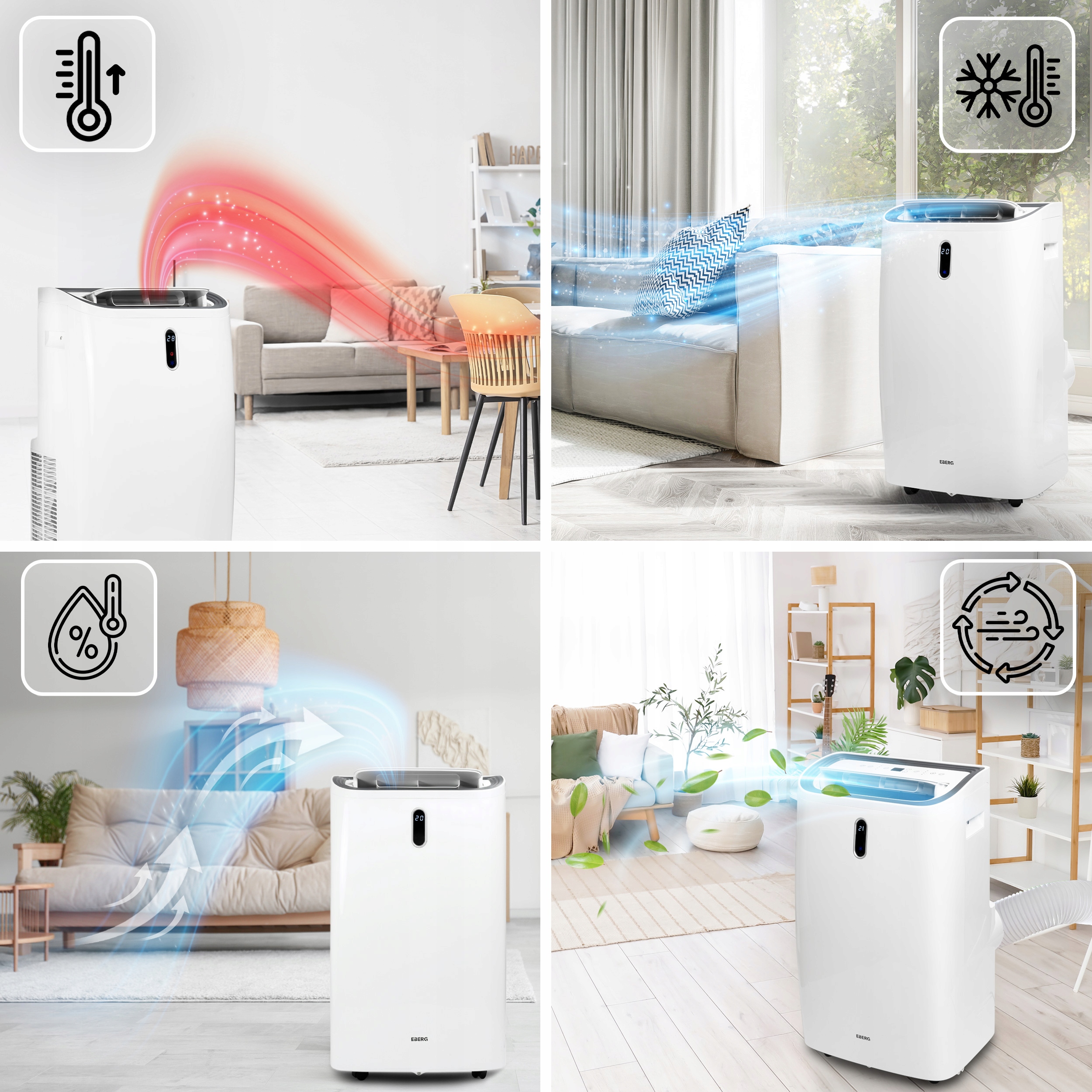 Klimatyzator przenośny EBERG VIGO 4,7kW 4w1 WiFi Osuszacz + Funkcja grzania Marka EBERG