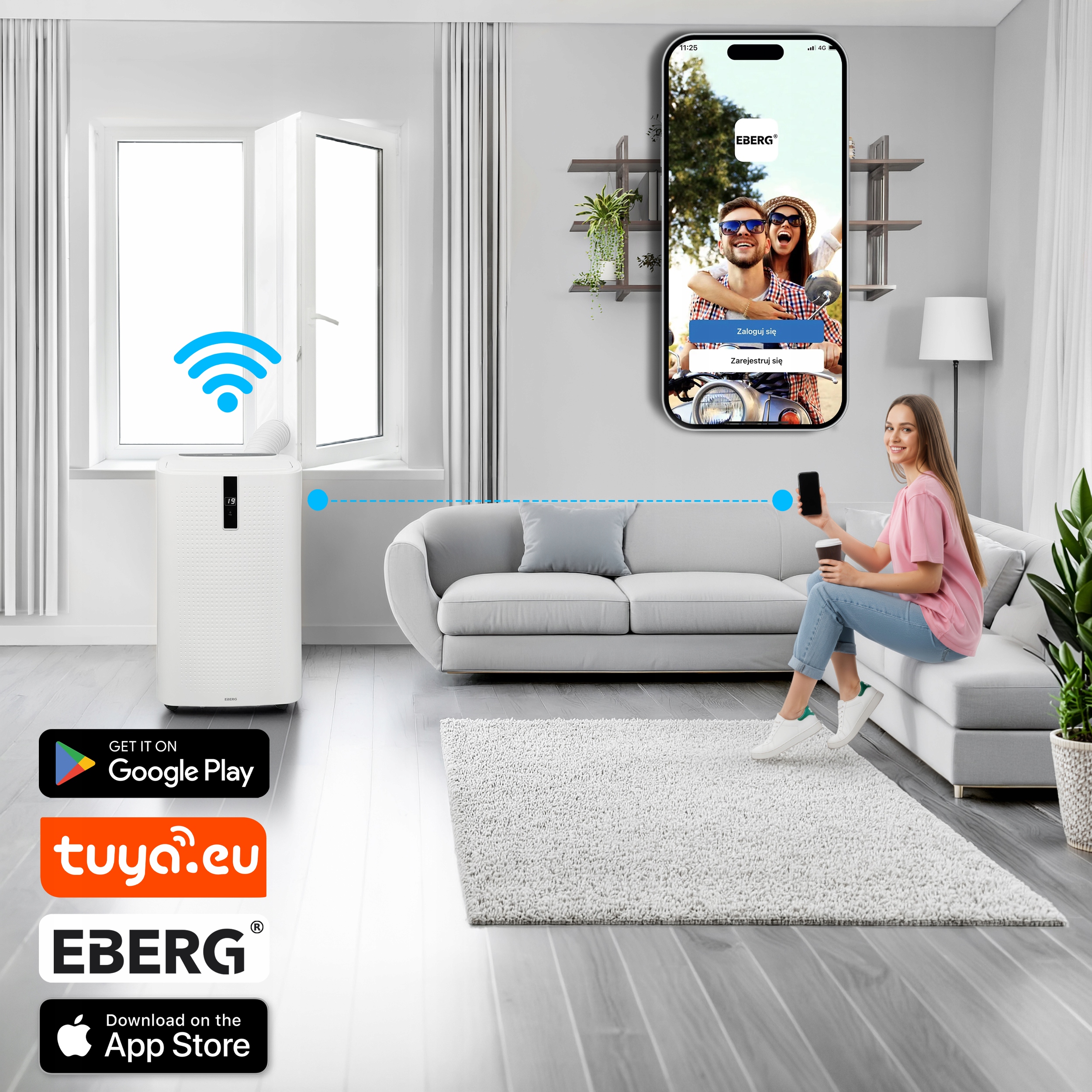 Klimatyzator przenośny EBERG ENVA 3,5kW 3w1 WiFi osuszacz 56l/24h+ClimaLock Stan opakowania oryginalne