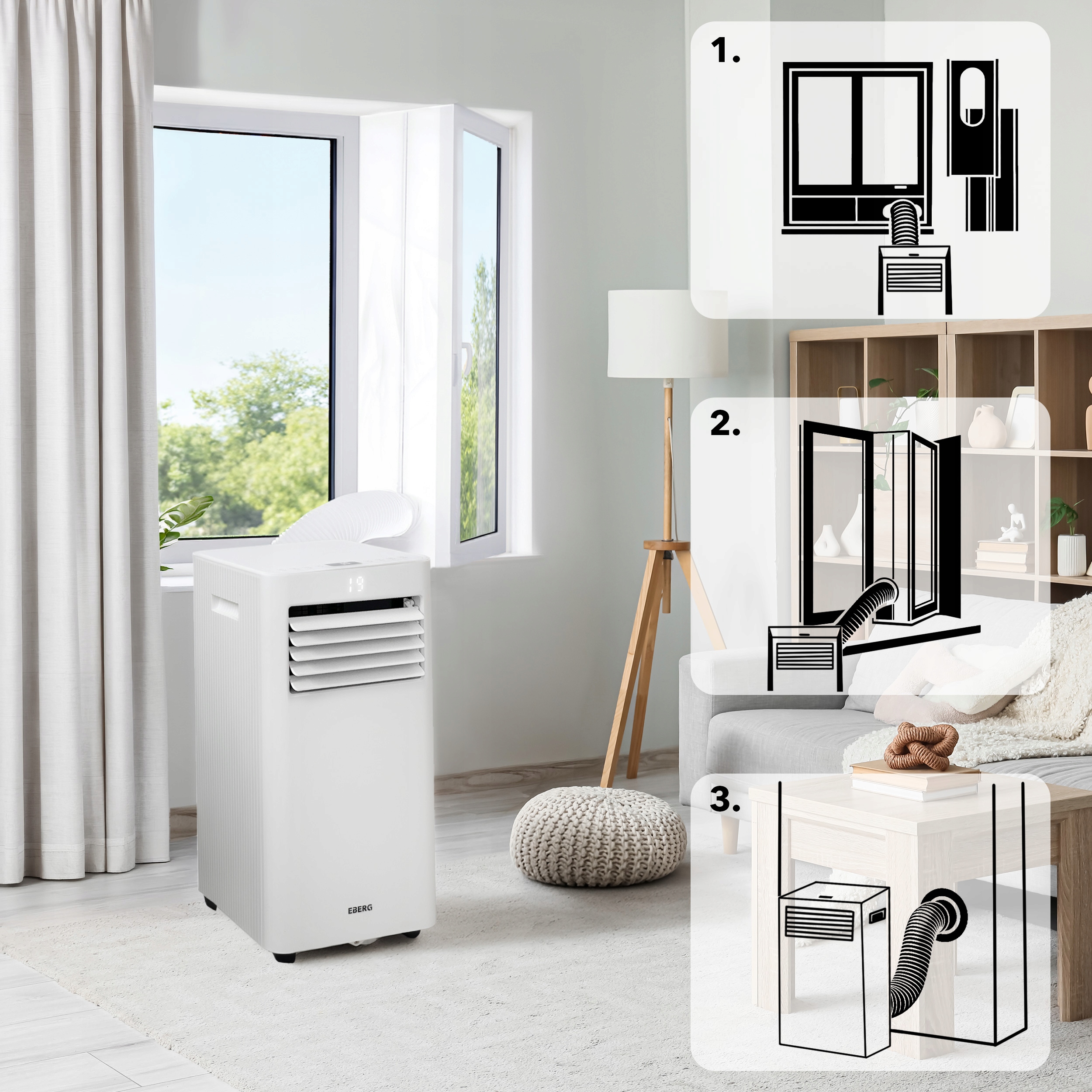 Klimatyzator przenośny osuszacz powietrza EBERG RIO 3kW 2xLED WiFi 24l/24h Sterowanie manualne na pilot